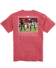 Red t-shirt with a graphic design on the back featuring two people and a sports ball, with 'Onward Reserve' branding.