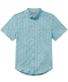 Teal patterned short-sleeve shirt on a white background