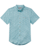 Teal patterned short-sleeve shirt on a white background