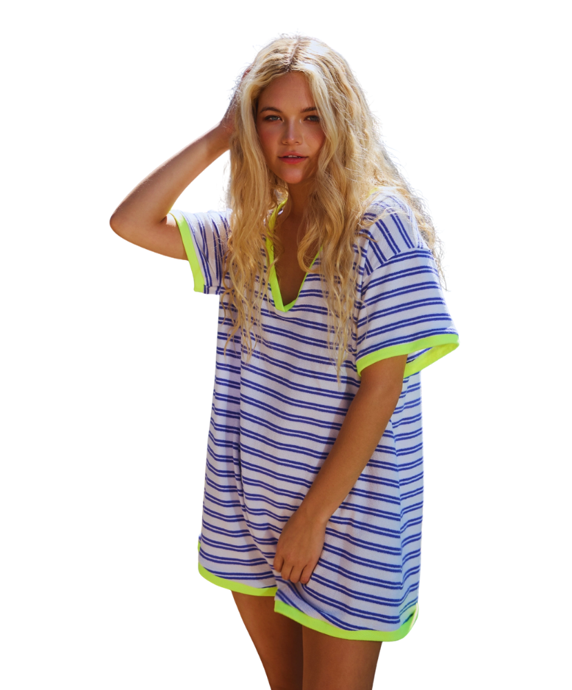 Striped Knit Binding Details V-Neck Romper