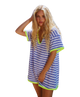 Striped Knit Binding Details V-Neck Romper