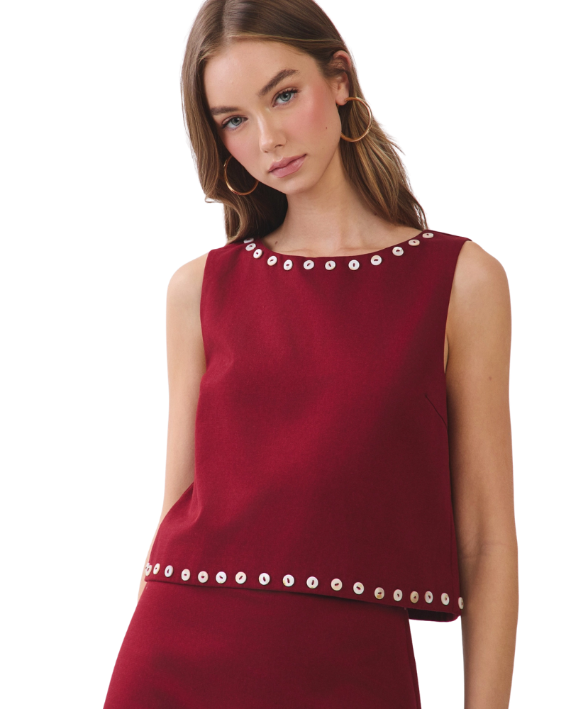 Stud Trim Detail Sleeveless Crop Top