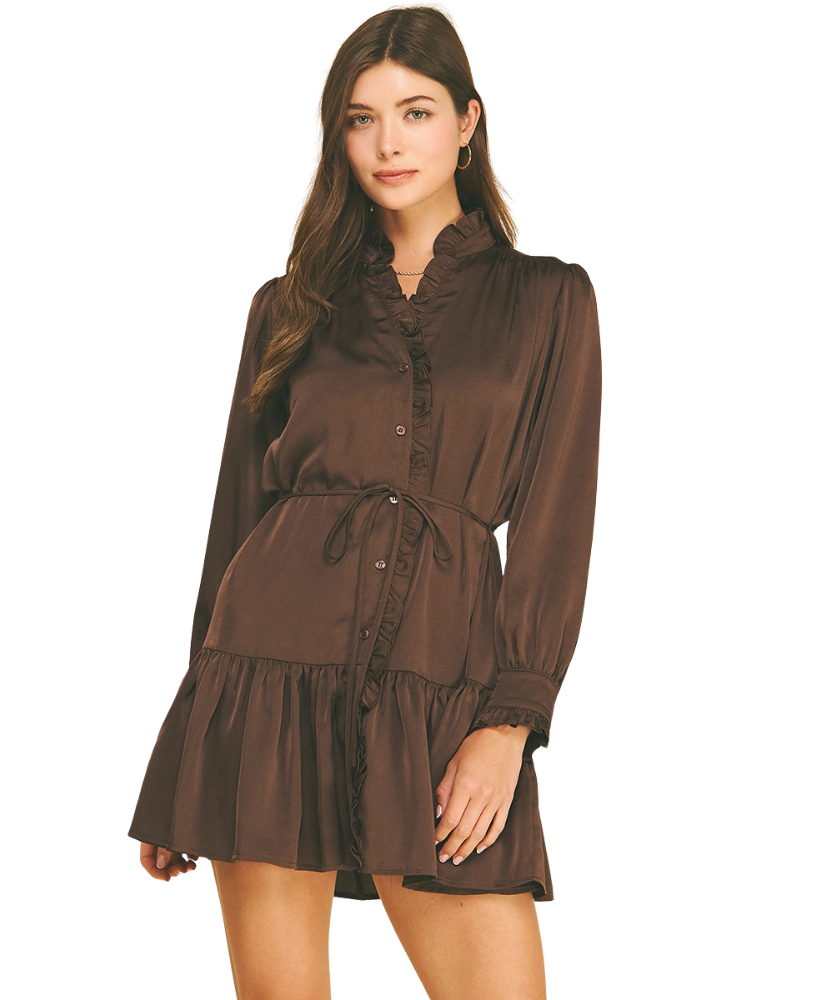 Sophie Satin Ruffled Tiered Mini Dress