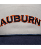 Close-up of a sports team logo with 'Auburn' text on a gray and navy HAT