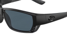 Black Costa wraparound sunglasses with gray lenses on a white background