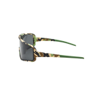 Blenders shield sunglasses with camouflage frame and black lenses on a white background