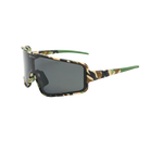 Blenders shield sunglasses with camouflage frame and black lenses on a white background
