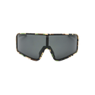 Blenders shield sunglasses with camouflage frame and black lenses on a white background