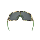 Blenders shield sunglasses with camouflage frame and black lenses on a white background