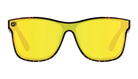 Yellow Blenders sunglasses with a tortoise shell frame on a white background