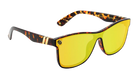Yellow Blenders sunglasses with a tortoise shell frame on a white background