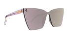 Blender Sunglasses with a violet clear frame and reflective lenses on a black background