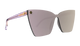 Blender Sunglasses with a violet clear frame and reflective lenses on a black background