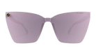 Blender Sunglasses with a violet clear frame and reflective lenses on a white background