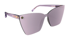 Blender Sunglasses with a violet clear frame and reflective lenses on a white background