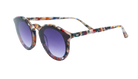 KREWE Sunglasses with colorful frame and purple lenses on a white background