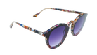 Krewe Sunglasses with colorful frame and purple lenses on a white background
