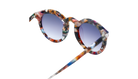 Krewe Sunglasses with a multicolored frame and purple gradient lenses on a white background