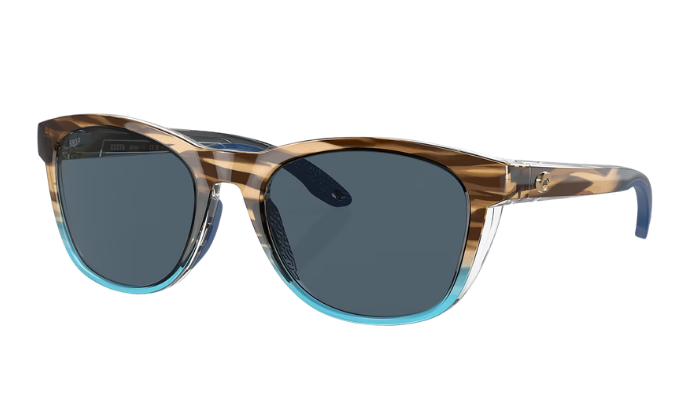 Sunglasses with tortoiseshell frame and blue accents on a white background