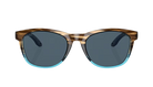 Sunglasses with tortoiseshell frame and blue-tinted lenses on a white background