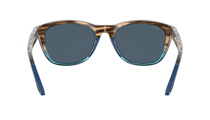 Sunglasses with a tortoiseshell and blue frame on a white background