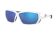 Costa wraparound Sunglasses with white frame and blue lenses on a white background