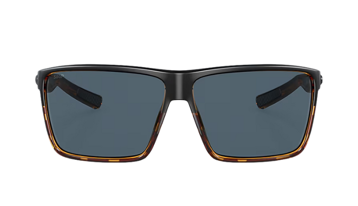 Costa Sunglasses with tortoiseshell frame and gray lenses on a white background