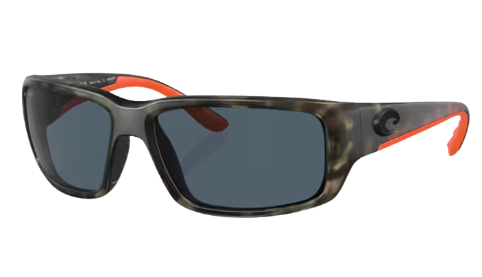 Camoflage frame Costa wraparound Sunglasses with gray lenses  on a white background