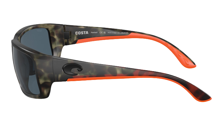Camoflage frame Costa wraparound Sunglasses with gray lenses  on a white background