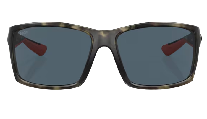 Camoflage Costa sunglasses with gray lenses on a white background
