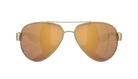 Gold-framed sunglasses with brown lenses on a white background