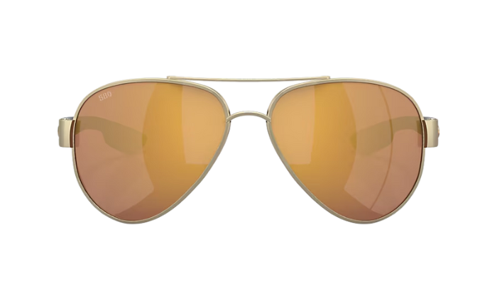 Gold-framed sunglasses with brown lenses on a white background