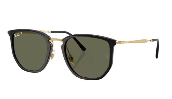 RayBan Sunglasses with black frame and green lenses on a white background