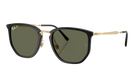 RayBan Sunglasses with black frame and green lenses on a white background