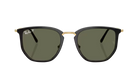 RayBan Polarized Sunglasses with black frame and green lenses on a white background