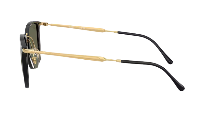 RayBan Polarized Sunglasses with black frame and green lenses on a white background