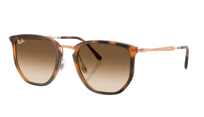 RayBan Sunglasses with tortoiseshell frame and brown gradient lenses on a white background