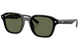 Black Ray-Ban polarized sunglasses with green lenses on a white background