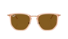 RayBan Sunglasses with rose gold frame and brown lenses on a white background