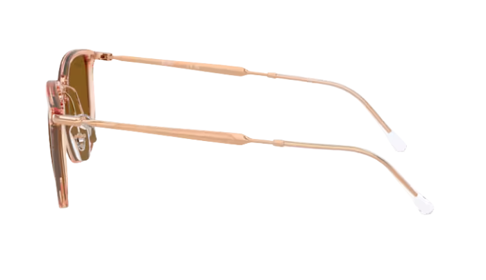 RayBan Sunglasses with rose gold frame and brown lenses on a white background