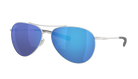 Costa Aviator sunglasses with blue mirror lenses and silver frame on a white background