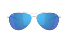 Costa Aviator sunglasses with blue mirror lenses and silver frame on a white background