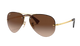 RayBan Aviator sunglasses with gold frame and brown gradient lenses on a white background