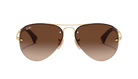 RayBan Aviator sunglasses with gold frame and brown gradient lenses on a white background