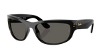 Black RayBan wrap sunglasses with a white background