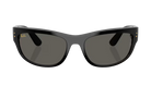 Black RayBan wrap sunglasses with a white background
