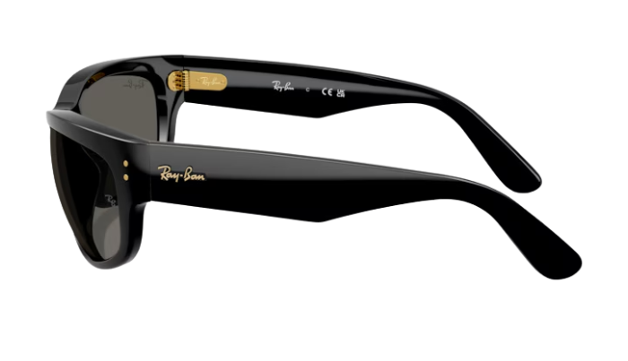 Black RayBan wrap sunglasses with a white background