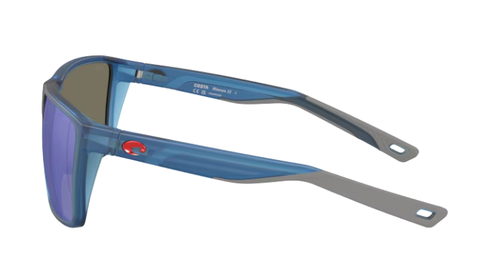 Blue Costa sunglasses with a blue reflective lens on a white background