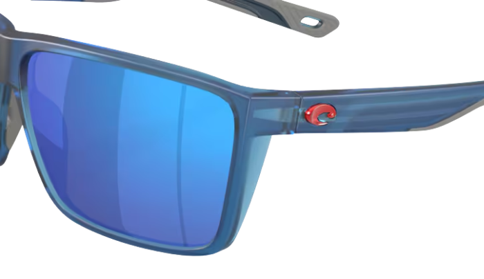 Blue Costa sunglasses with a blue reflective lens on a white background