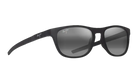 Black Maui Jim sunglasses with gray reflective lenses on a white background